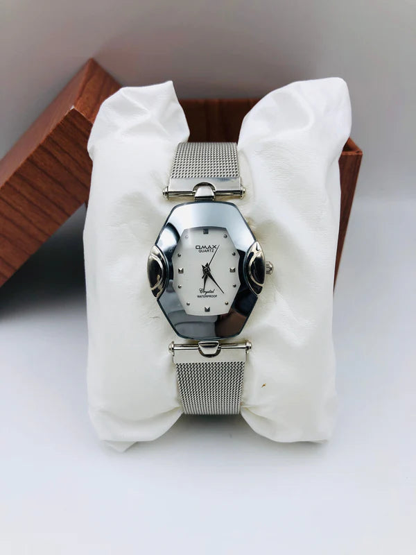 Omax Diamond Dial - Silver - White Dial