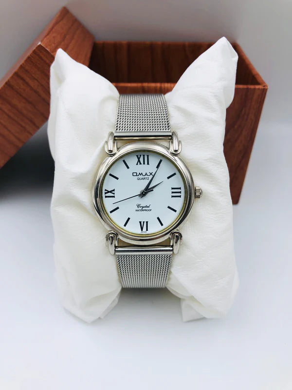 Omax Round Dial - Silver - White Dial