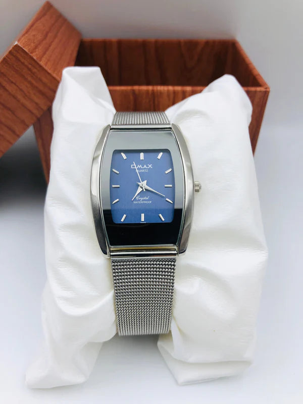 Omax Rectangular Dial - Silver - Blue Dial