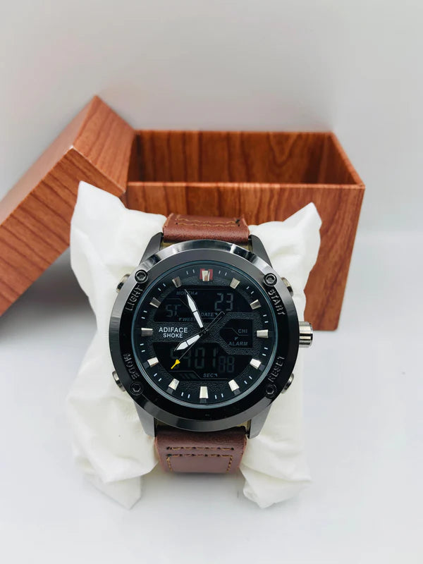 Adiface - Brown Strap - Black Dial